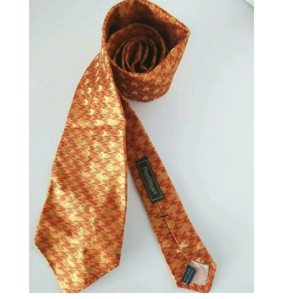 Paul Stuart Mens Tie All Silk Orange Gold Abstract‎
